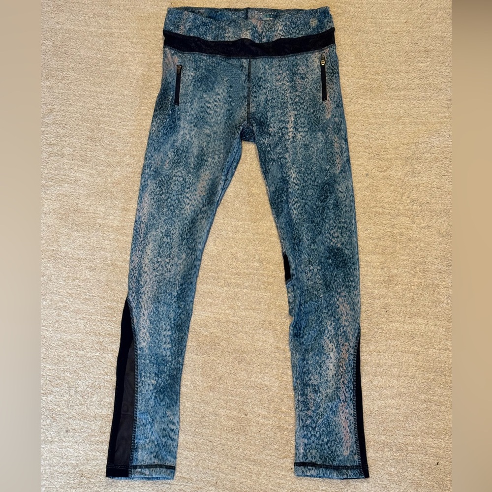 Therapy Apparel Leggings High Waisted with Horizontal Mesh Blue Pattern Size L